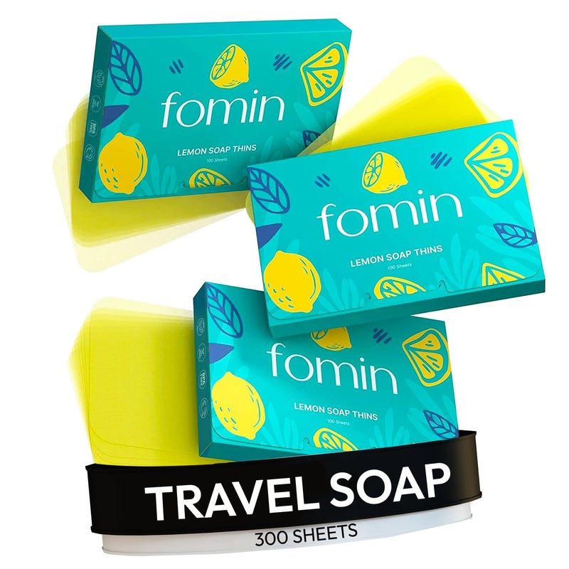 FOMIN - Antibacterial Paper Soap Sheets for Hand Washing - (300 Sheets) Lemon Portable Travel Soap Sheets, Dissolvable Camping Mini Soap, Portable Hand Soap sheet - Image 1